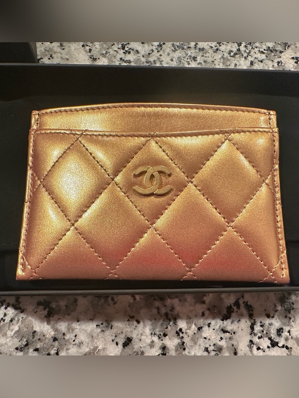 $1025! Chanel Lambskin Classic Flat Card Holder Gold 23C. UNUSED. FREE SHIPPING